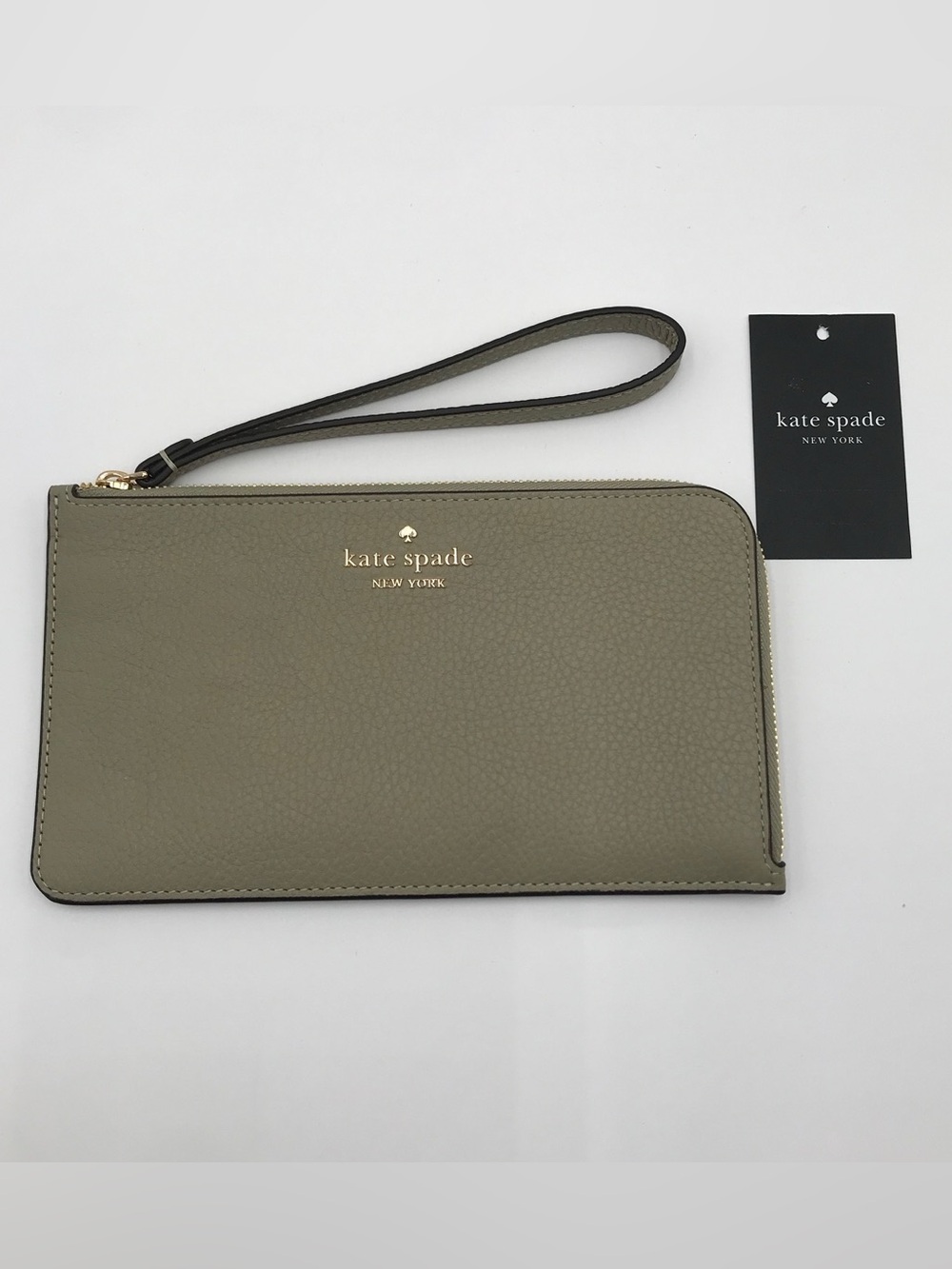 BNWT Kate Spade Olive Green Leather Wristlet with Gold Logo